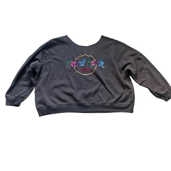 Hard Rock Cafe Womens Embroidered Pullover Sweatshirt Gray Multicolor Logo - Picture 1 of 5